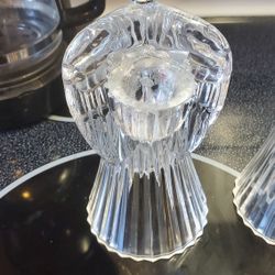 2 Vintage Clear Glass Taper Candle Holders 