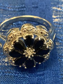 Pear shape black spinel w/ diamond accent sterling silver 1.2ct