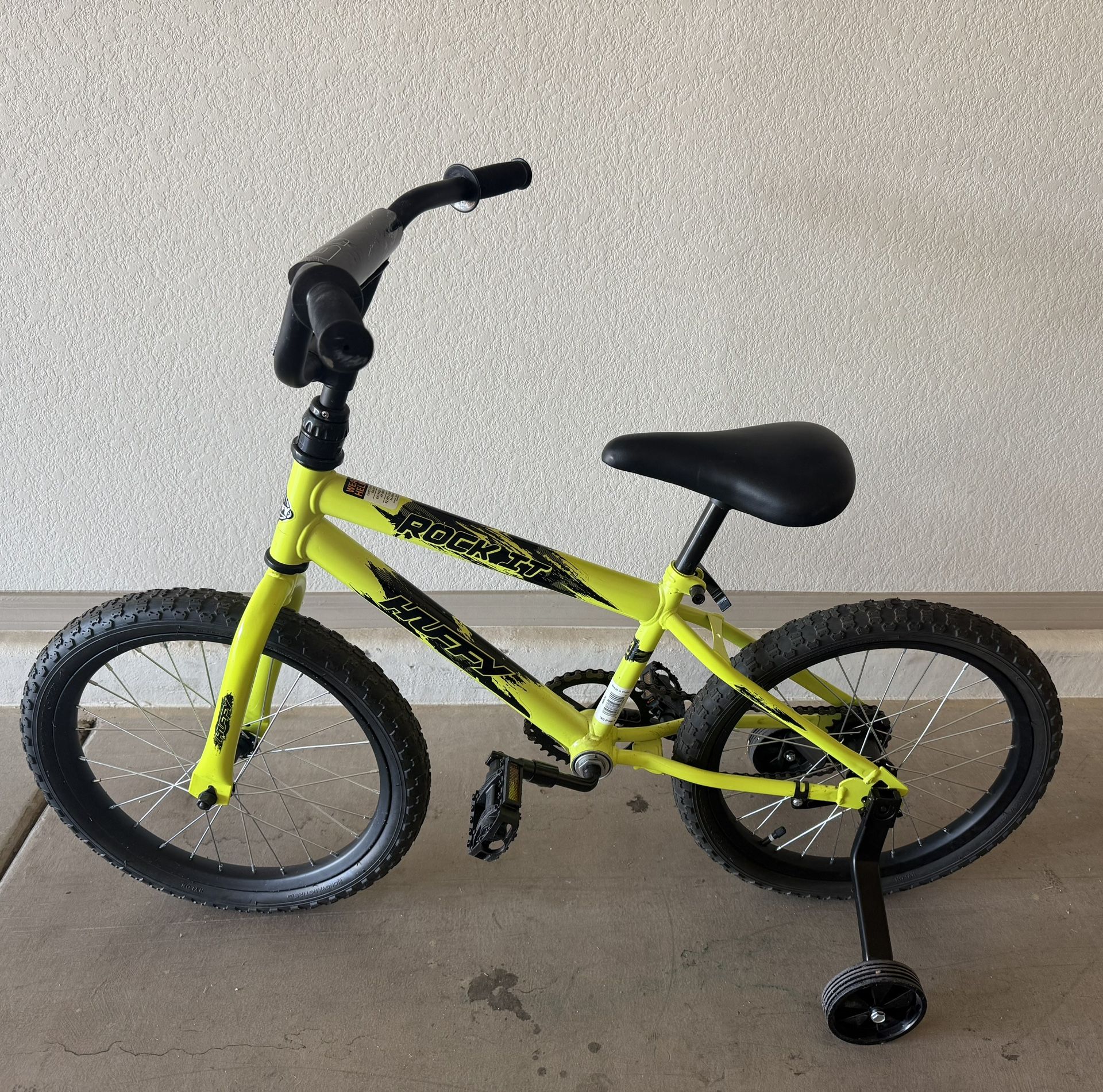 18" Rock It Bicycle, for Kids Ages 5+ Years, Training Wheels, Yellow