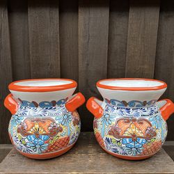 Mexican Talavera Orange Planters, Pottery, Clay Pots.