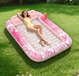 New in Box Inflatable Tanning Pool Lounger Float, 85" x 57" Pool Floats Adult with Pillow, 6 in 1 Su