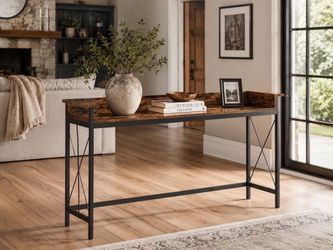 Industrial Console Table, 70.9" Sofa Table With Outlets And USB Ports. Rustic Brown