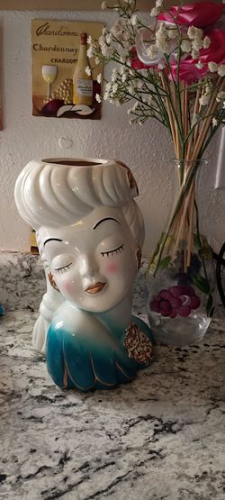 Ceramic Lady Vase with Gold Accents