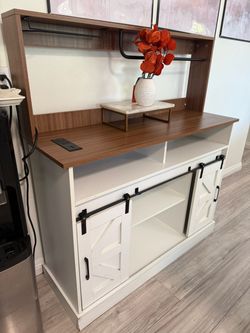 White Farmhouse kitchen buffet Sliding Barn Doors