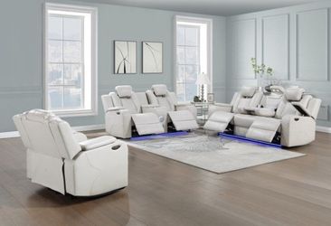 Power Recliner Sofa/Loveseat w/Adjustable headrest, LED lights & BT speakers