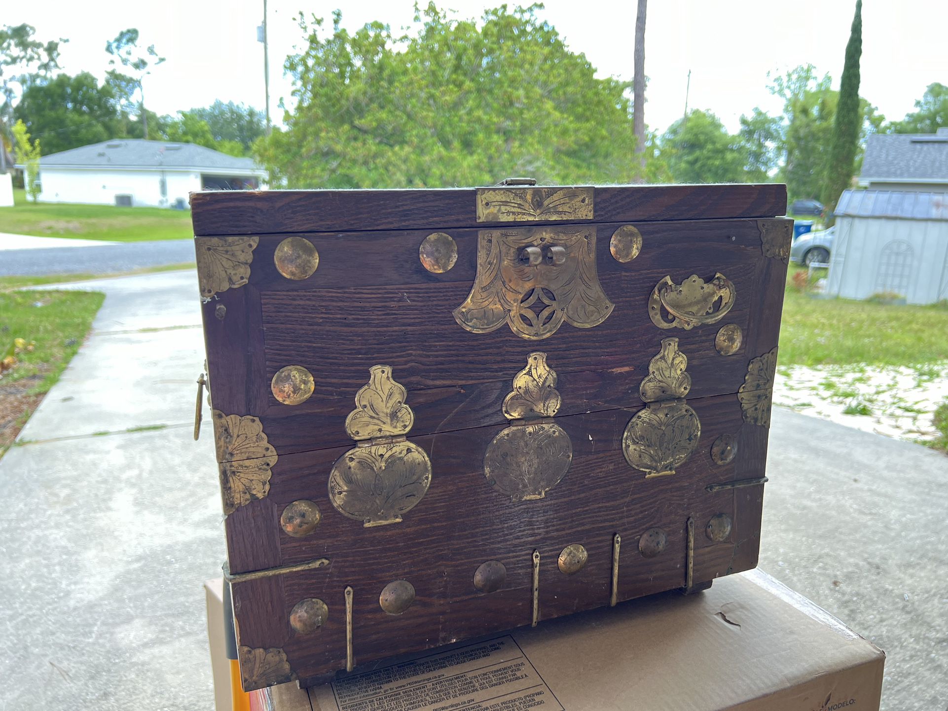 Wooden Chest With Brass Accents 