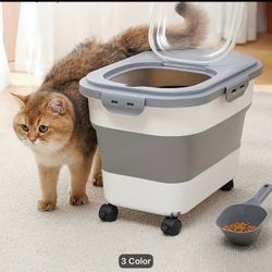 New Large Capacity Square Pet Food Storage Container with Wheels - Heavy-Duty Plastic Airtight & Insect-Proof Lid, Foldable Design with Spill-Resistan