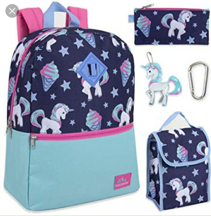 Trailmaker 5 in 1 Full Size Character School Backpack and Lunch Bag Set For Girls