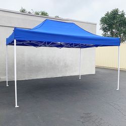 (NEW) $145 Heavy-Duty 10x15 ft Popup Canopy Tent Instant Shade with Carry Bag, White/Blue