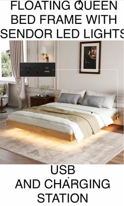 QUEEN 9” WOOD FLOATING BED FRAME WITH LED/USB/CHARGING STATION👉 4075 S 32nd St, Phoenix, AZ 85040