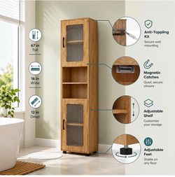 Tall Narrow Storage Cabinet with Glass Doors