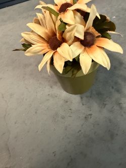 Faux Sunflower Arrangement in Green Pot