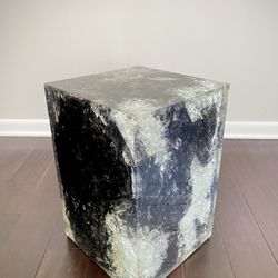 Clear Crystal and Black Wood Stool or End Table Accent Table by high end designer Made Goods Orion Resin and Wood Block Stool