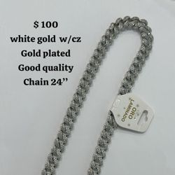White Gold Cuban Link Chain 24in