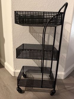 Black Metal 3-Tier Rolling Cart