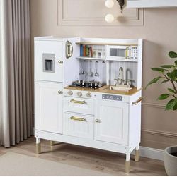 Play Kitchen for Kids, with Storage Accessories, Realistic Light & Sound, Stove, Fridge, Microwave, W-40