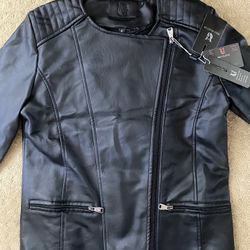 VG World Collection Women’s Faux Leather Moto Jacket Med Black 