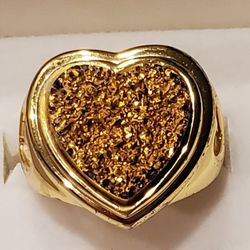 Gold Heart Drusy Quartz  Ring. Size 7.