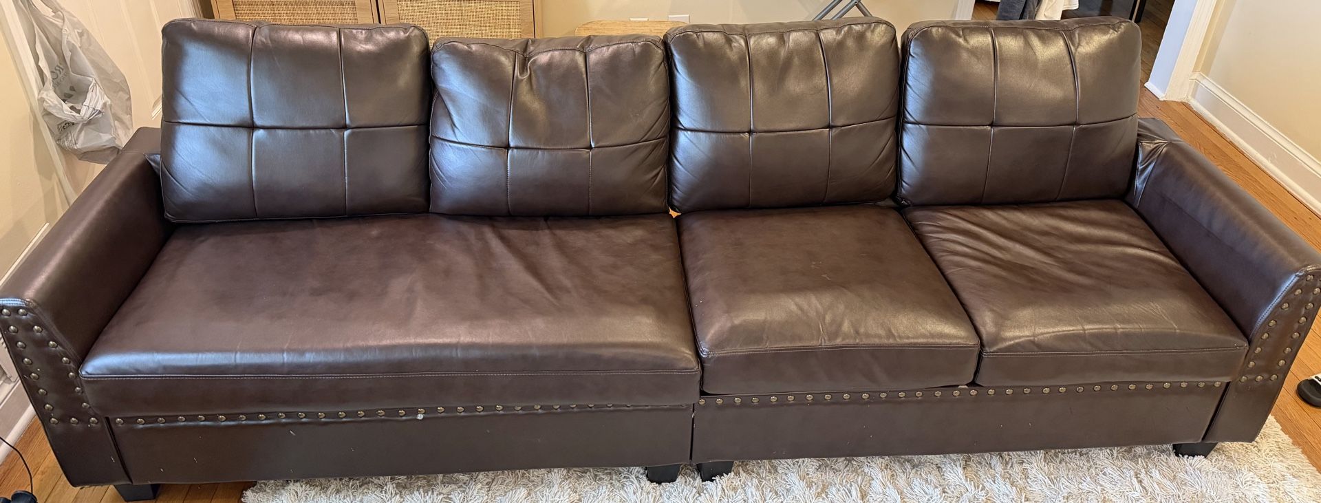 Dark Brown Leather Sofa / Couch