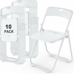 10 Pack Plastic Folding Chairs, Stackable Commercial Chairs, Portable Event Seats Indoor Outdoor for Home Event Party Picnic School Wedding, White