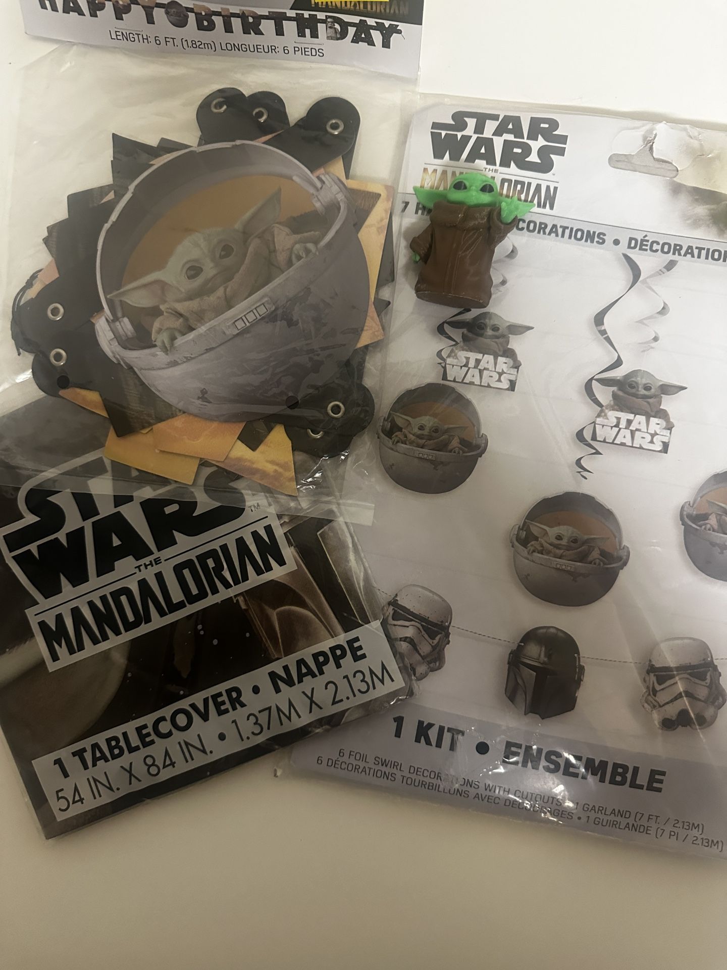 Star Wars Mandalorian Birthday Banner, Decor And Tablecloth & Bonus 3d Printed Grogu