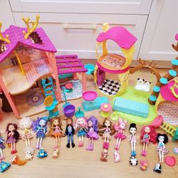 13 Enchantimals dolls  2 houses 10 animals + storage case Christmas Gift!!!