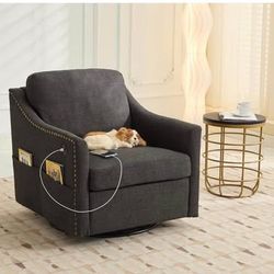 New Swivel Accent Chair with Track Arms 360° Swivel Rotating Recliner Upholstered Sofa Chair