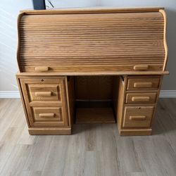 Solid Oak Roll top Desk N File Cabinet  