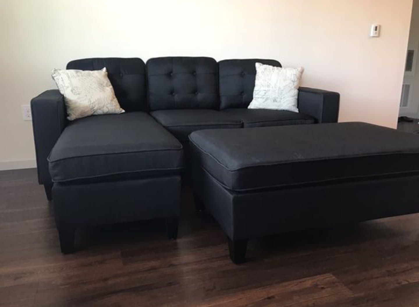New Black Sectional Sofa Couch With Reversible Chaise And Ottoman