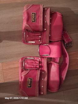 pink leather gold tool belt