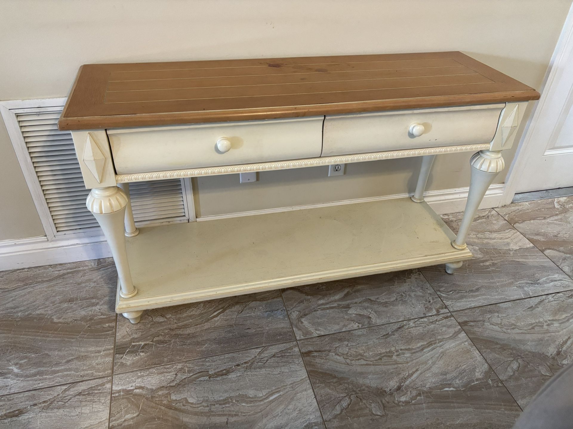 Solid Wood Side Table with 2 Drawers & Shelf