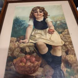 Victorian Painting Of Girl With Apple