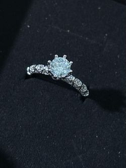 Moissanite Sterling Silver Halo Solitaire Ring - White/Silver