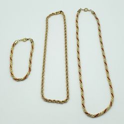 Twisted Rope Chain Necklace and Bracelet Gold Red Tone Womens Fashion Jewelry
