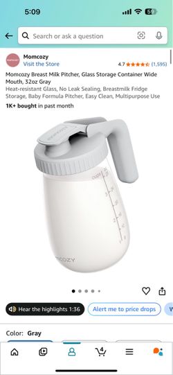 Momcozy Breast Milk Pitcher, Gray