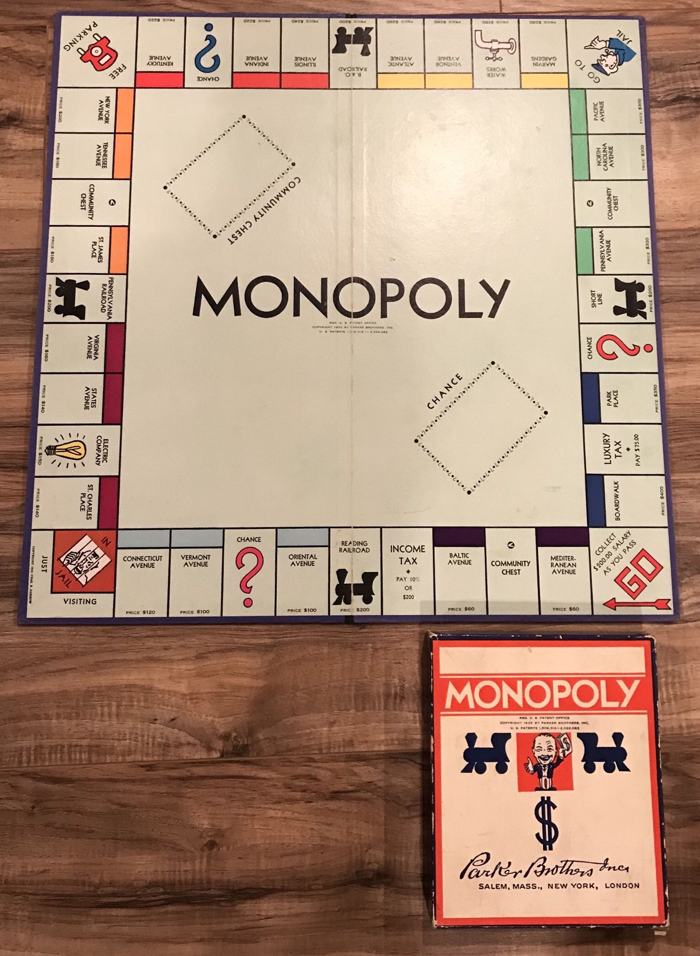 Vintage - Monopoly Game Board marked 1933, Chas. B. Darrow, the original designer