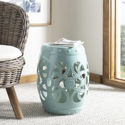 Imperial Vine Glazed Ceramic Decorative Round Garden Stool Light Blue