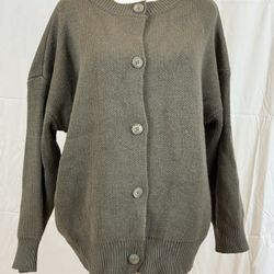 Cherry AKA Boutique Cotton Olive Green Button-Up Cardigan Sweater, One Size