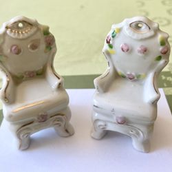 Pair Of Miniature Porcelain Chairs For Doll House 