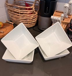 White Square Ceramic Bowls Set of 4