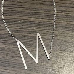 Silver M  Initial Necklace