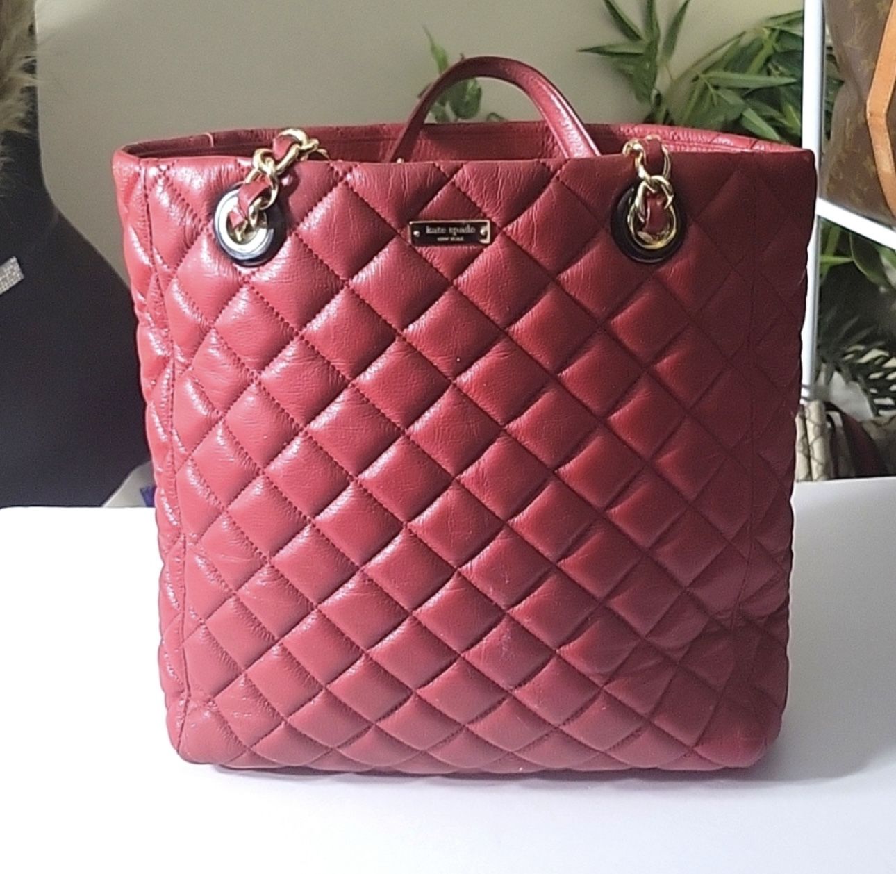 100% Auth Quilted Leather Kate Spade Gold Coast Maryanne, Scarlet/RED