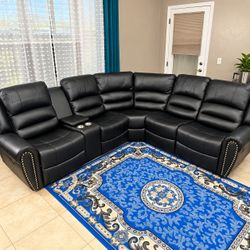 Black Leather Reclining Sectional Sofa