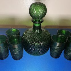 Vintage Empoli Quilted Diamond MCM Decanter and 6 Shot Glasses