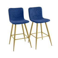 Homy Casa SCARGILL 2PC 26” COUNTER Navy Blue Bar Stool with Gold Legs for Kitchen Island or Bar Open Box
