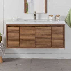 Wall-Mounted Single Bathroom Vanity With Cultured Marble Top