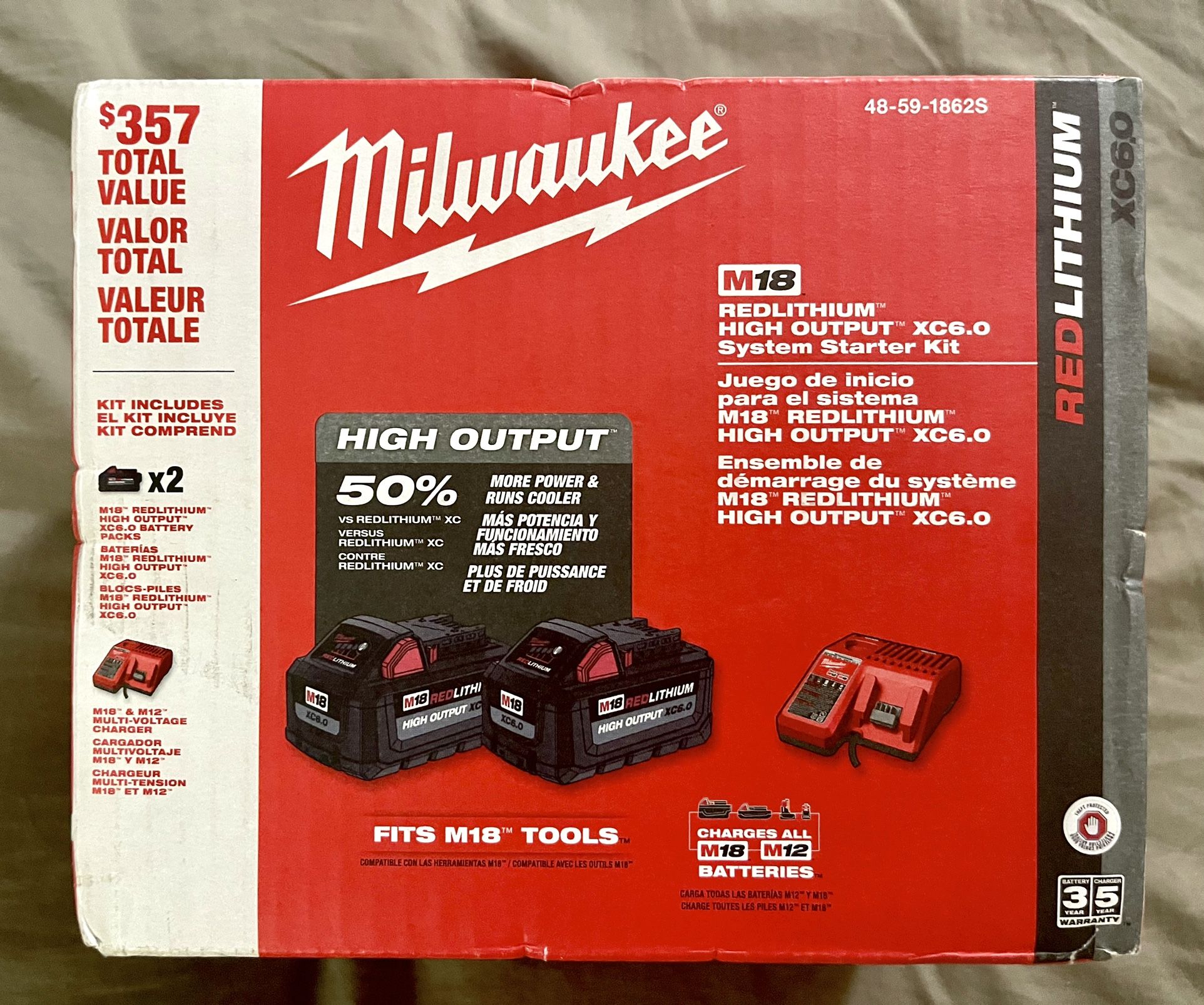 Milwaukee M18 18-Volt Lithium-Ion High Output Starter Kit with Two 6.0 Ah Battery and Charger