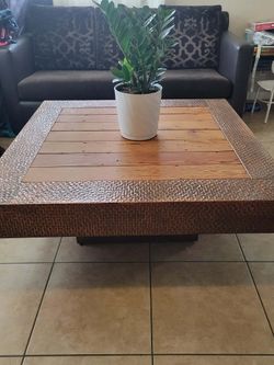 Copper and wood coffee table