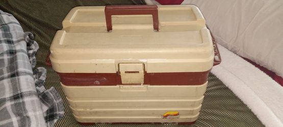 Giant Fishing 3 Fishing Pole And Giant Plano Assorted Rubber Worm And More Takle Box Deal