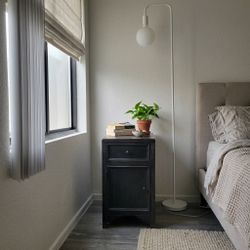 Ashley Furniture Nightstand & Modern White Floor Lamp Set